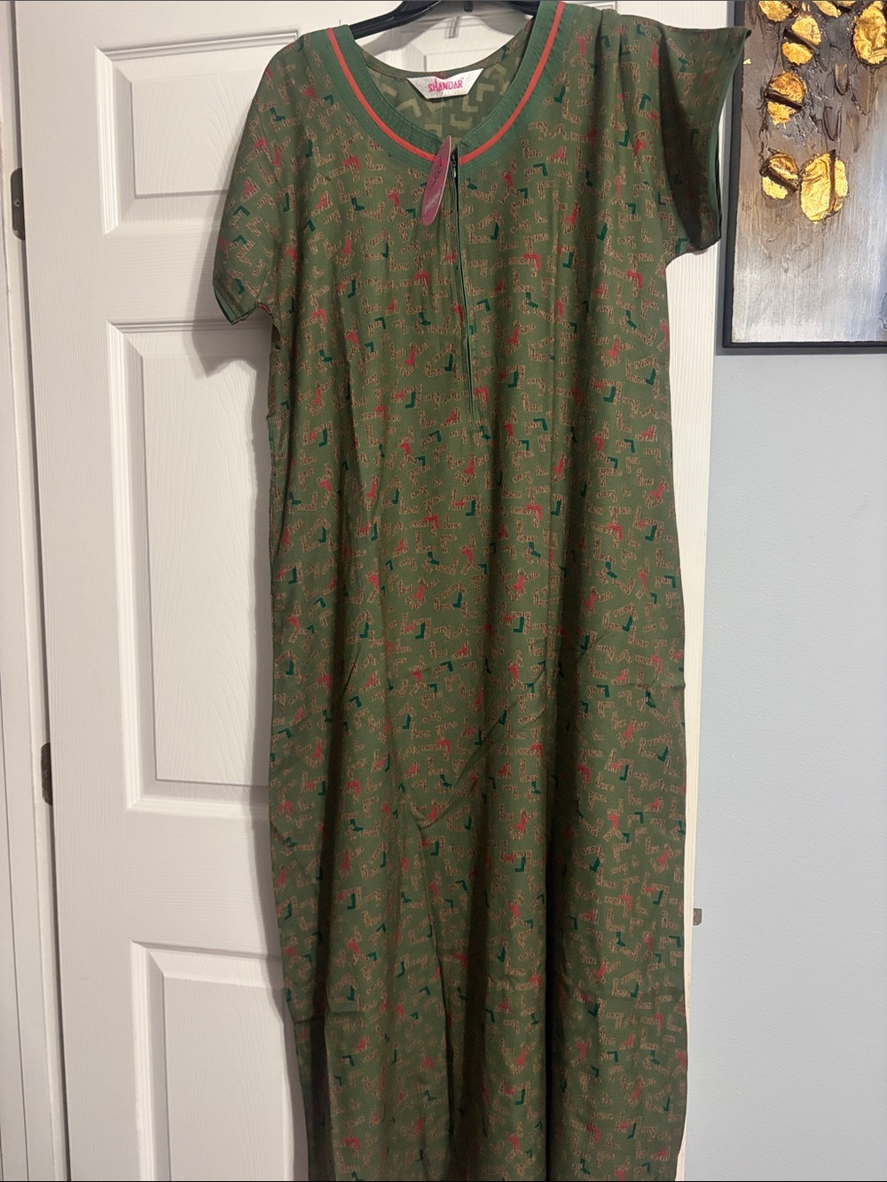 Unknown Brand Green Patterned Short-Sleeve Women's Dress